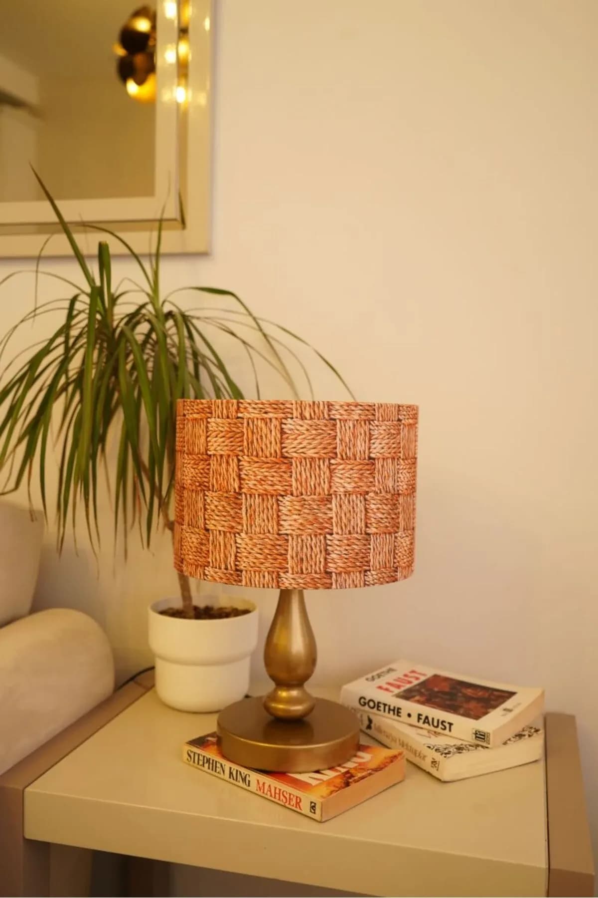 Eskitme Ayaklı Home Detaylı Masa Lambası Dekoratif Abajur Salon Yatak Odası