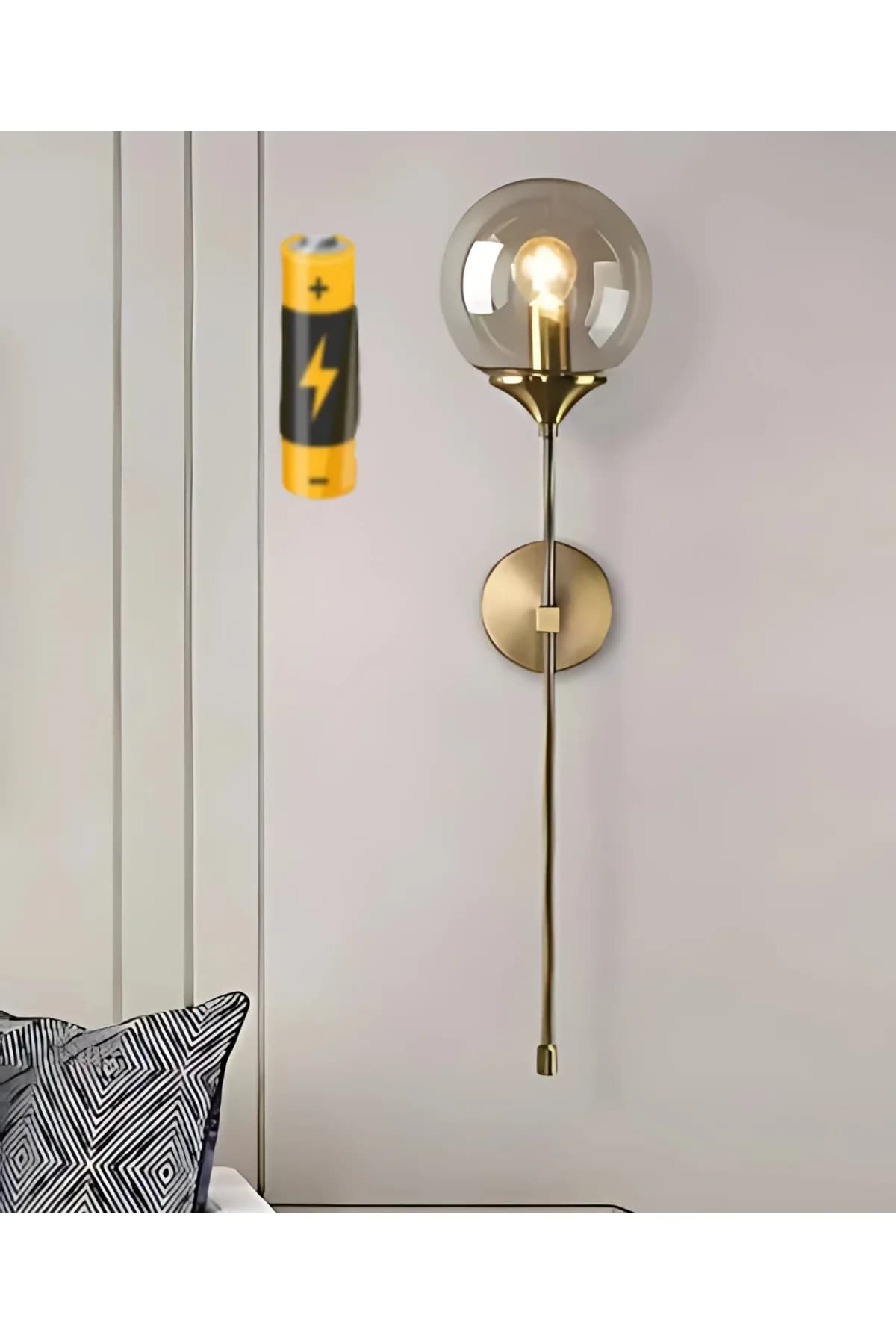 Eskitme Modern Tasarım Pilli Aplik Kablosuz Tak Çalıştır Aç Kapa Butonlu Bal Camlı Aplik