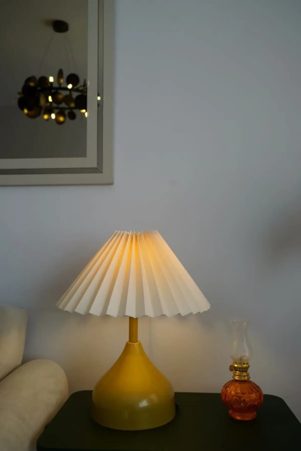 Hardal Renkli Lüks Model Kumaş Umbrella Şapkalı Dekoratif Abajur Salon Yatak Odası