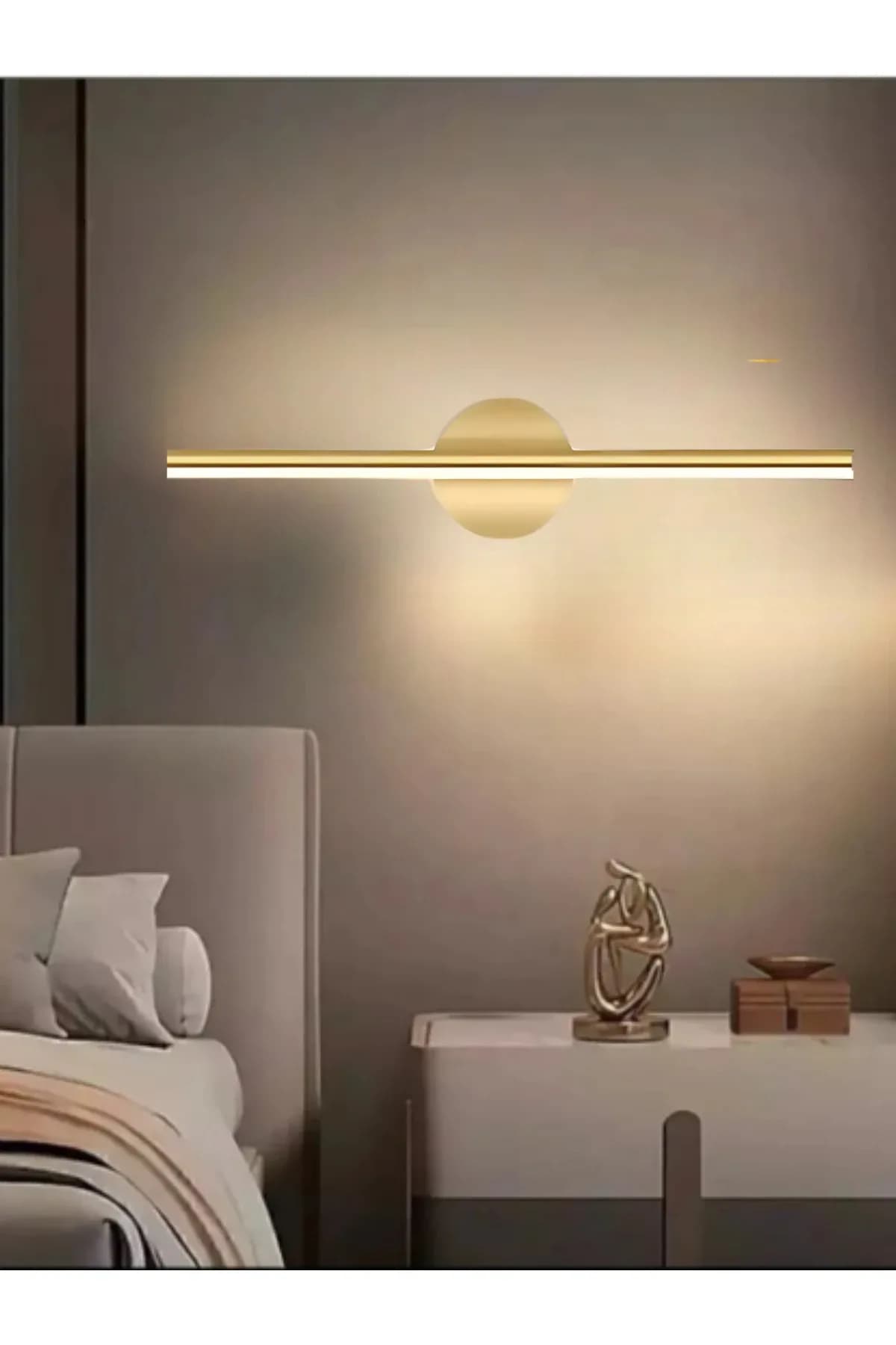 Modern Kablosuz Tak Çalıştır Ledli Pilli Aplik Banyo Tablo Ayna Aydınlatma Eskitme Gold Pil Dahildir