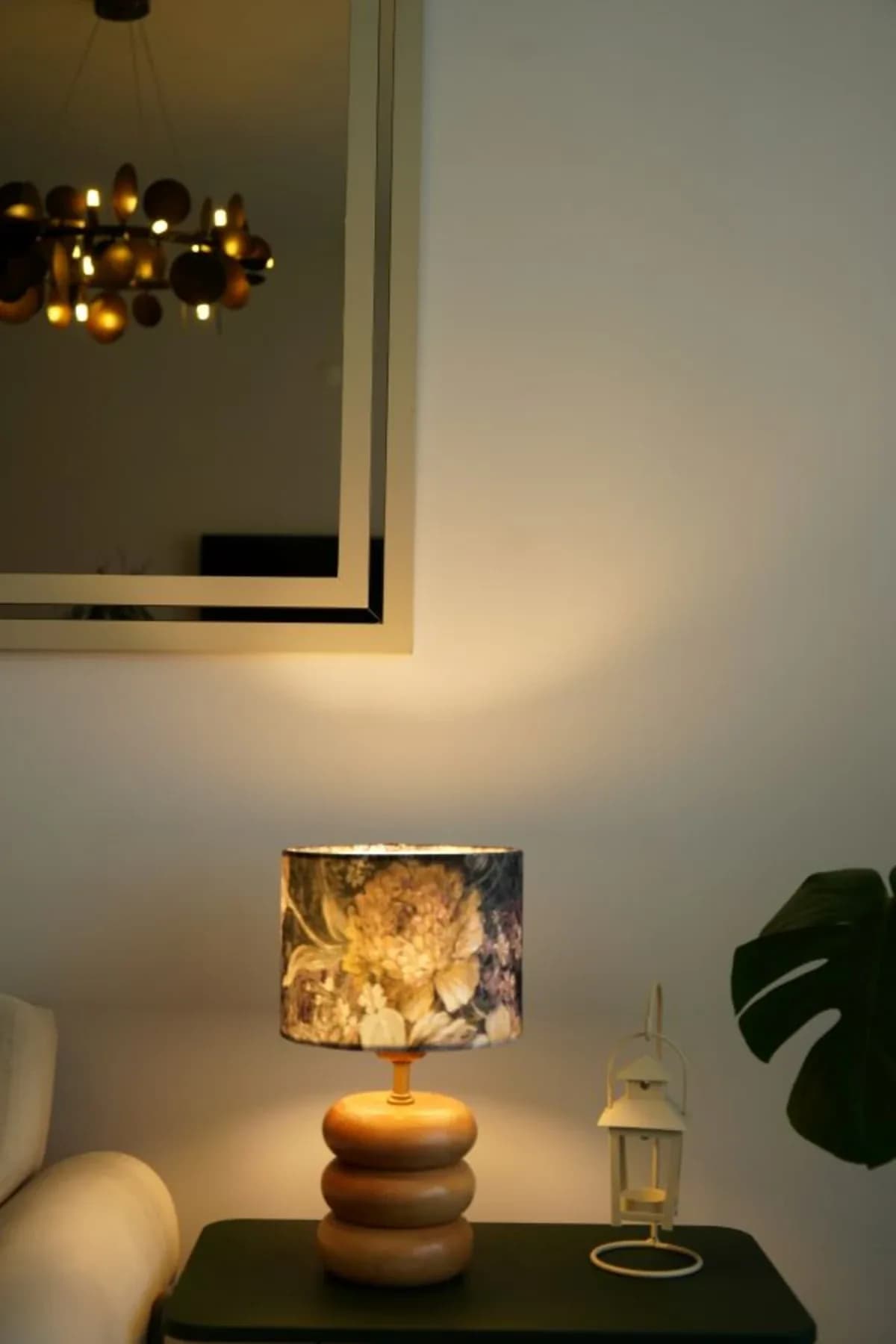 Üç Kat Silindir Kahverengi Çiçek Kadife Model Silindir Kumaş Şapka Abajur Salon Yatak Odası