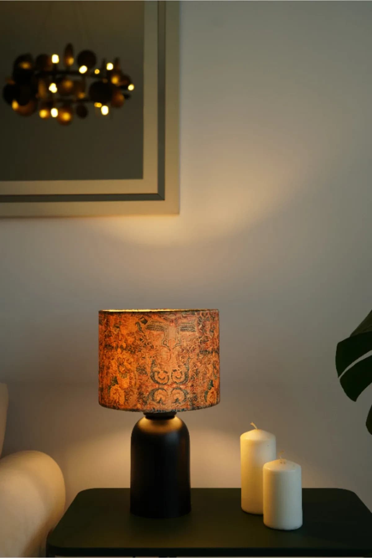 Özel Siyah Ayaklı Kahve Çiçek Kadife Kumaş Şapka Şık Yatak Odası Salon Abajur Özel
