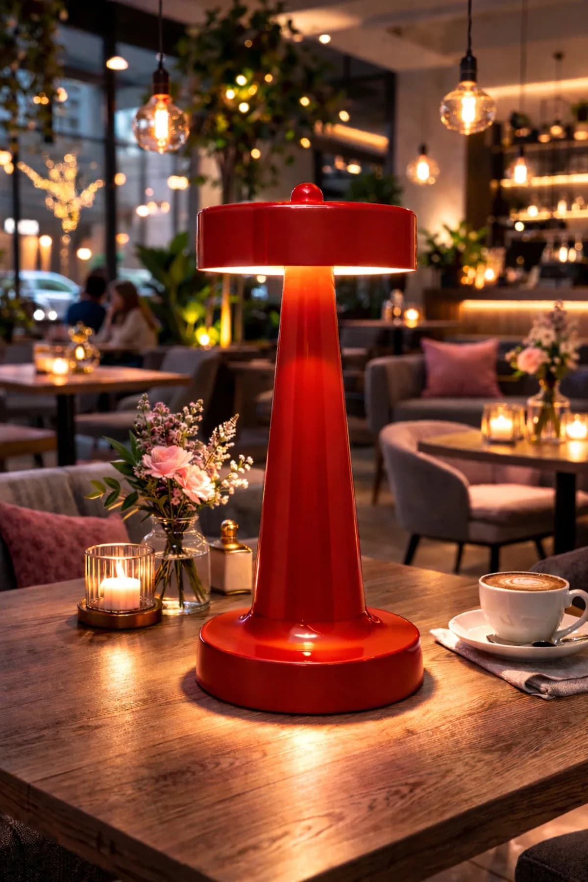 Dome Bordo Model Pilli Masa Lambası Cafe Salon Yatak Odası Proje Abajur
