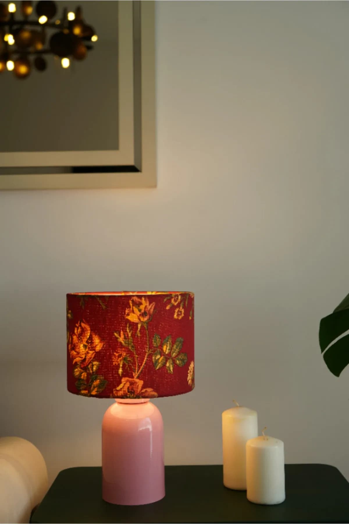 Pembe Ayaklı Deniz Börülcesi Baskı Kumaş Şapkalı Şık Yatak Odası Salon Abajur Özel Modern