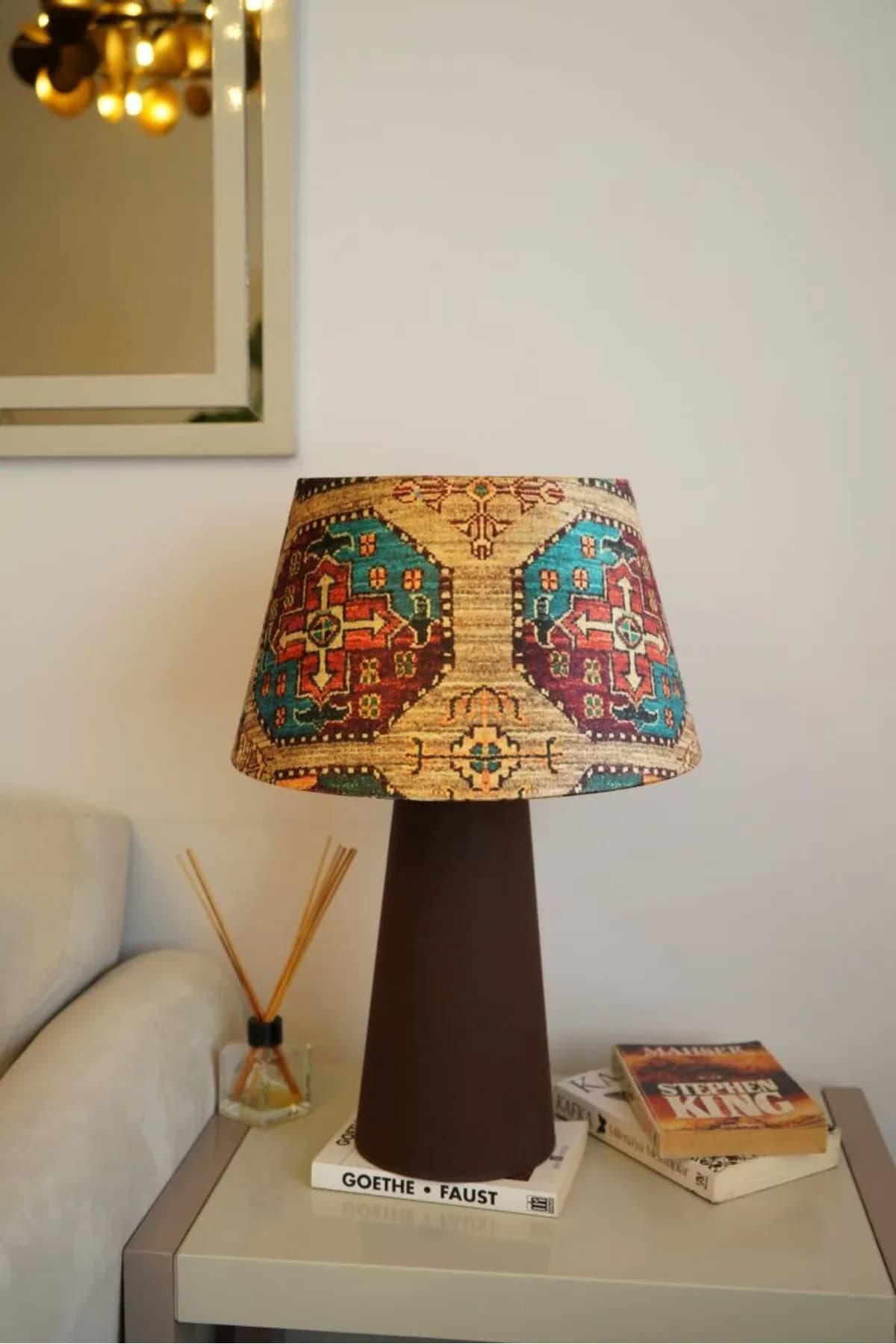 Lapis Kumaş Ayaklı Konik Özel Baskılı Model Masa Lambası Abajur Salon Yatak Odası