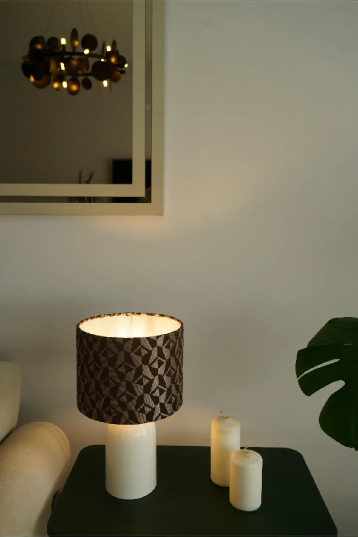 Krem Ayaklı Deniz Börülcesi Baskı Kumaş Şapkalı Şık Yatak Odası Salon Abajur Özel Modern