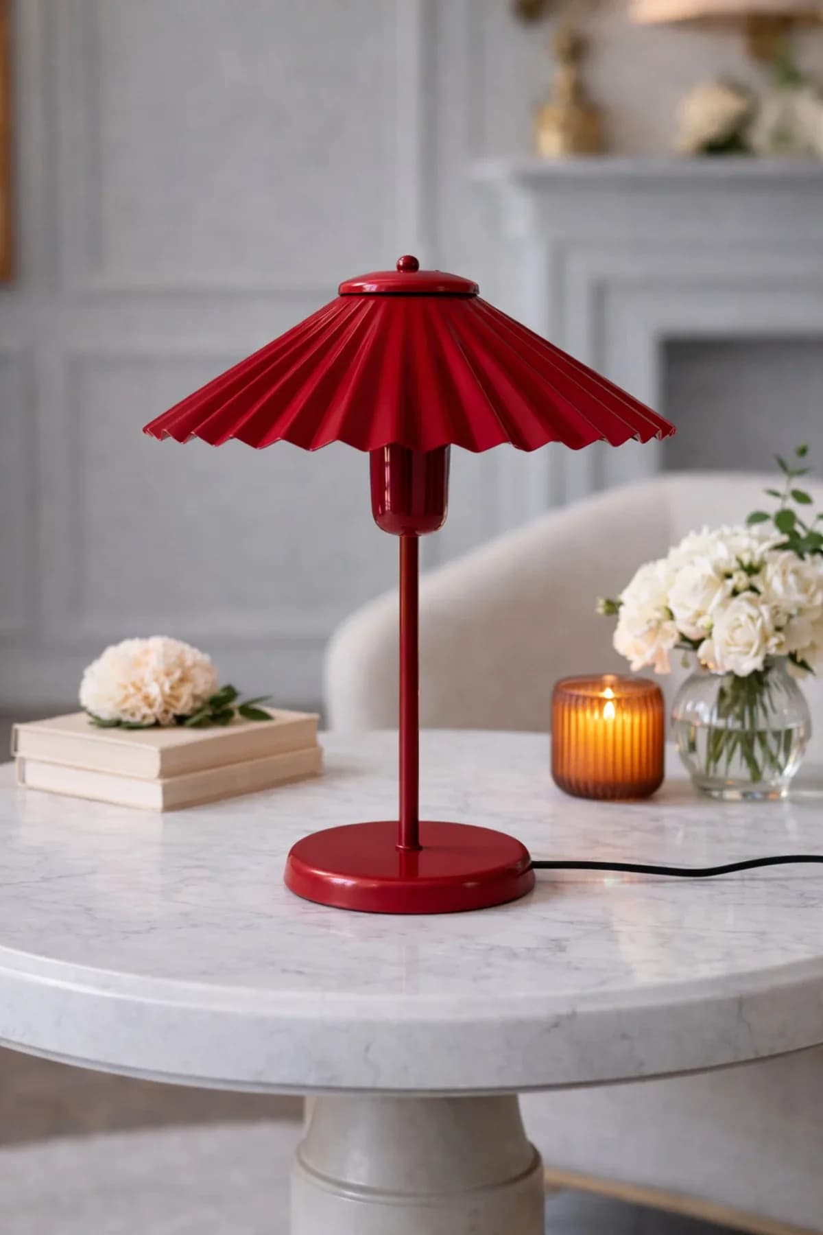 Plisse Model Metal Umbrella Şapkalı Yatak Odası Salon Cafe Masa Lambası Abajur Proje Masa Lambası