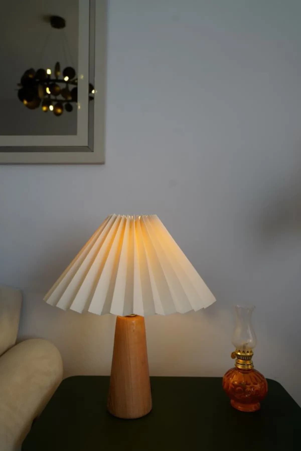 Doğal Ahşap Ayaklı Lüks Model Kumaş Umbrella Şapkalı Dekoratif Abajur Salon Yatak Odası