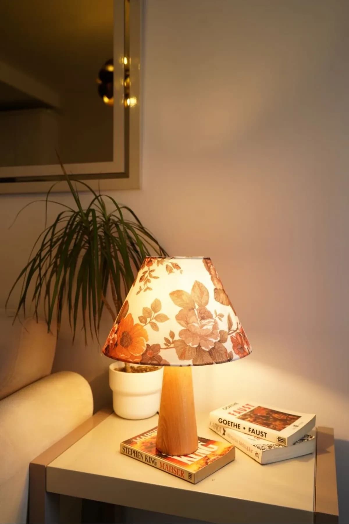 Ahşap Ayaklı Home Detaylı Silindir Masa Lambası Dekoratif Abajur Salon Yatak Odası