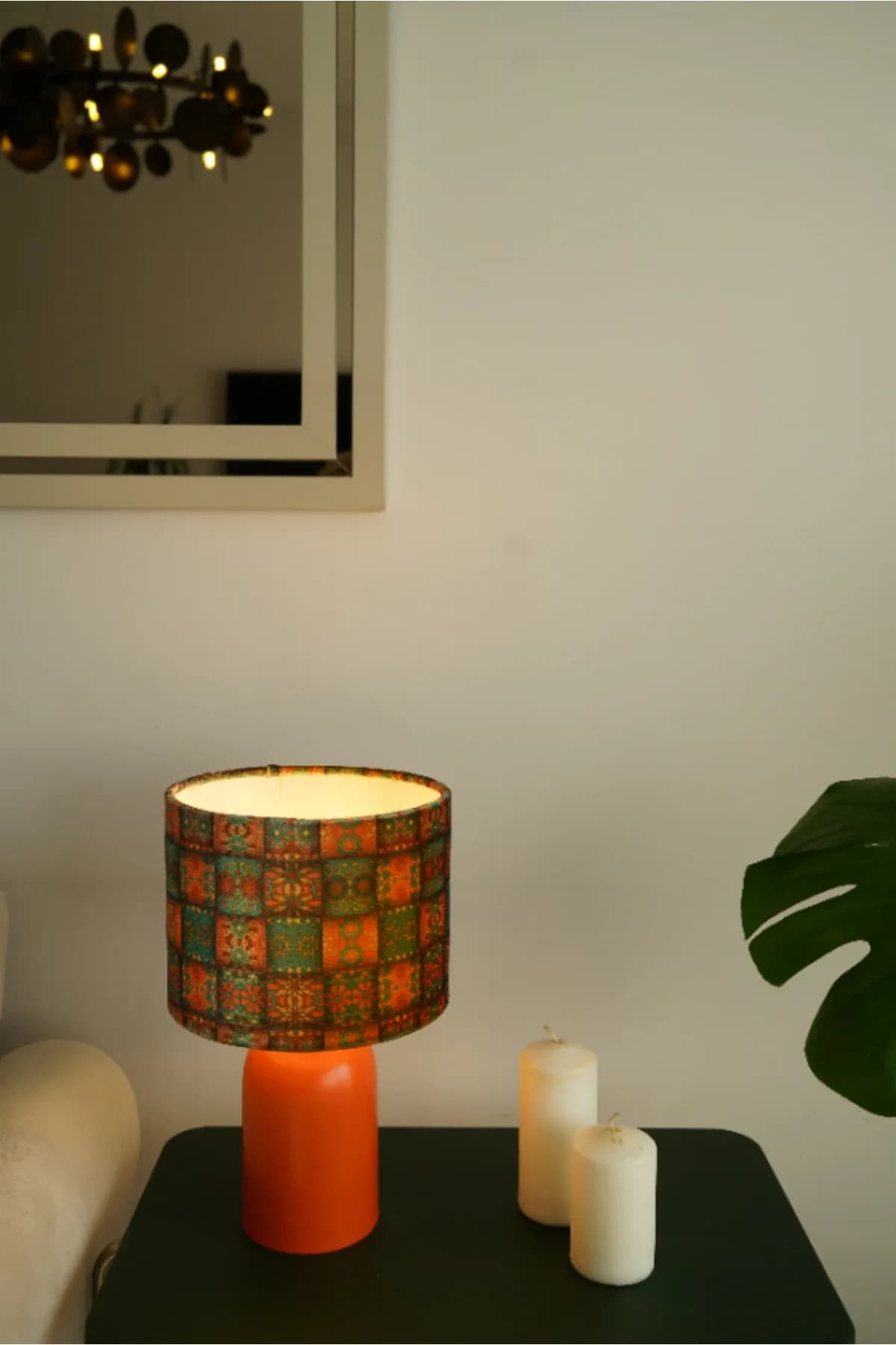 Turuncu Ayaklı Retro Turuncu Kadife Model Kumaş Şapkalı Şık Yatak Odası Salon Abajur Özel Modern