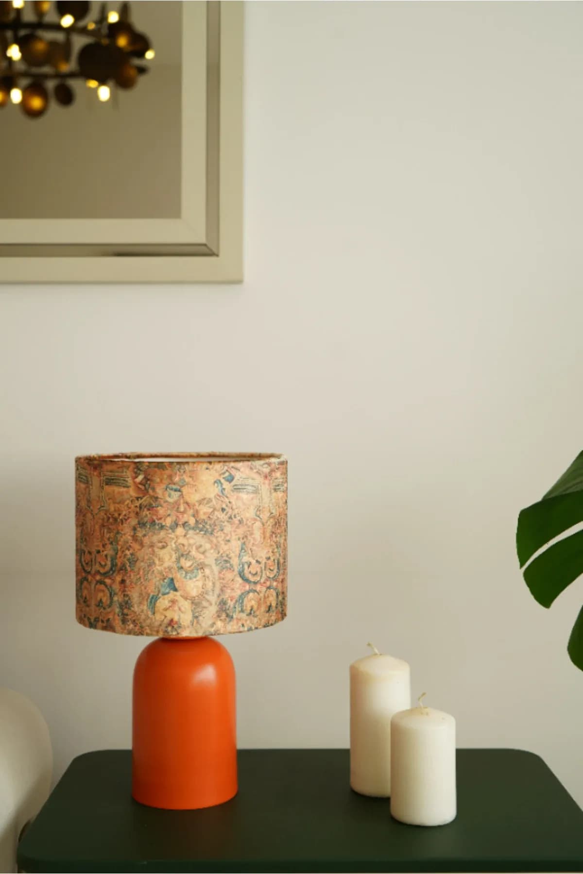 Turuncu Ayaklı Retro Turuncu Kadife Model Kumaş Şapkalı Şık Yatak Odası Salon Abajur Özel Modern