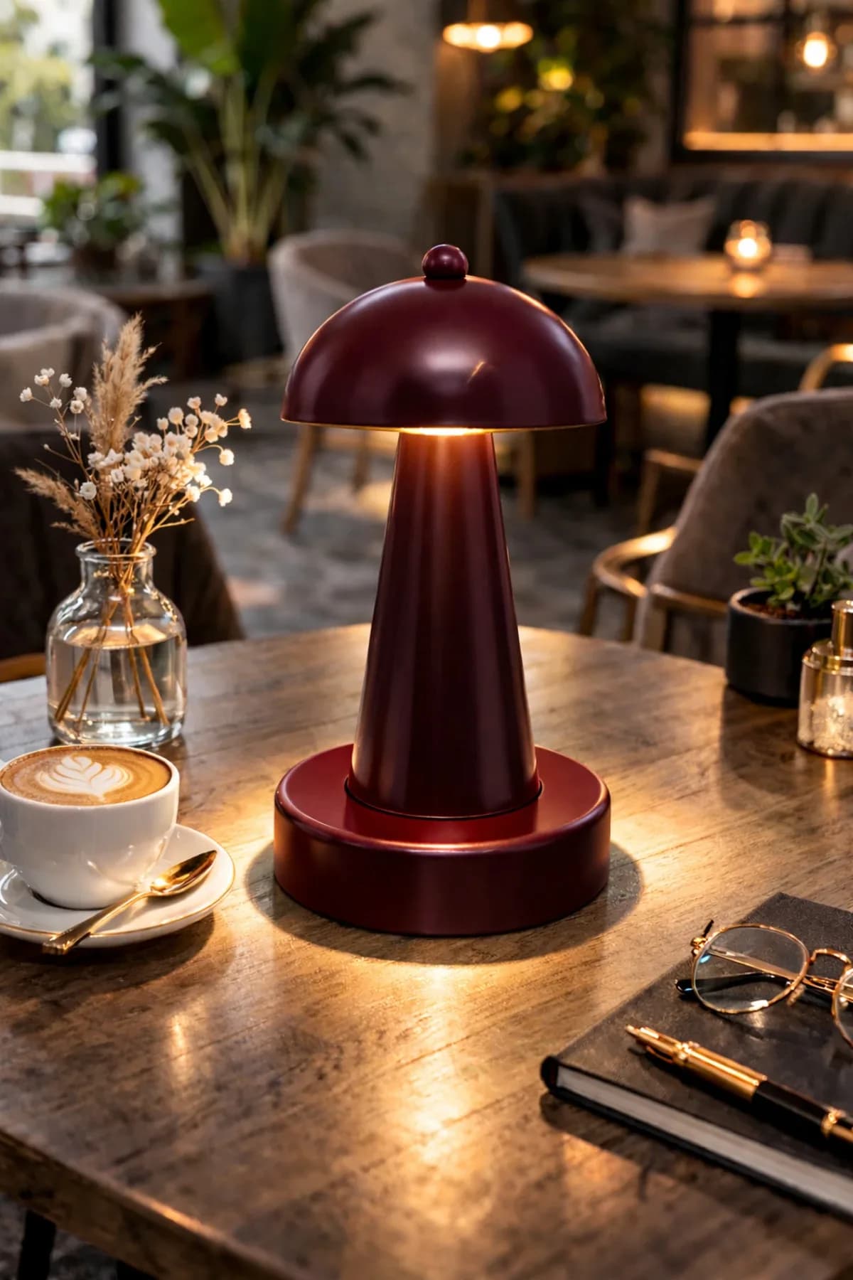 Como Model Bordo Pilli Masa Lambası Cafe Salon Yatak Odası Abajur Aç-Kapa Tuşlu