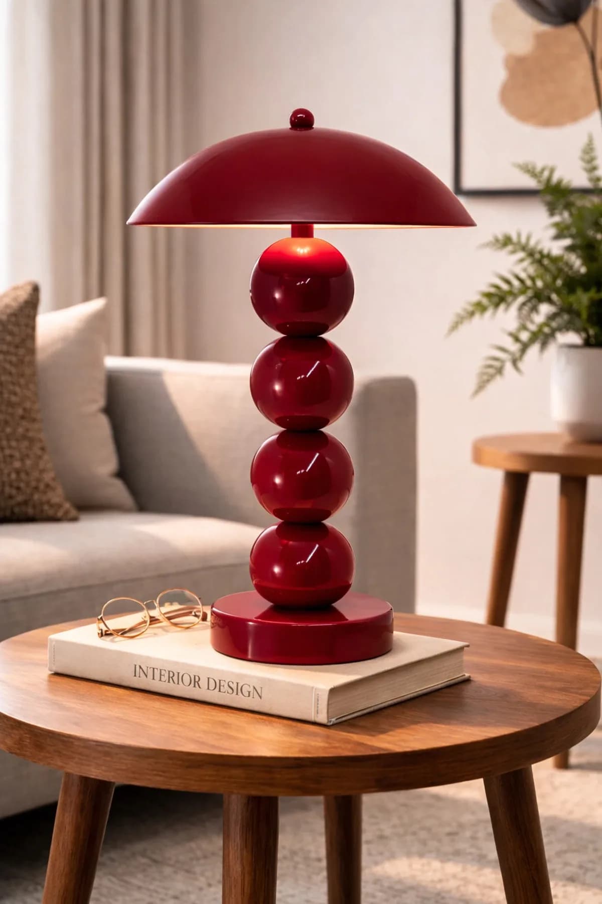 Pilli 4 Top Bordo Model Masa Lambası Cafe Salon Yatak Odası Aç Kapa Çalıştır Abajur