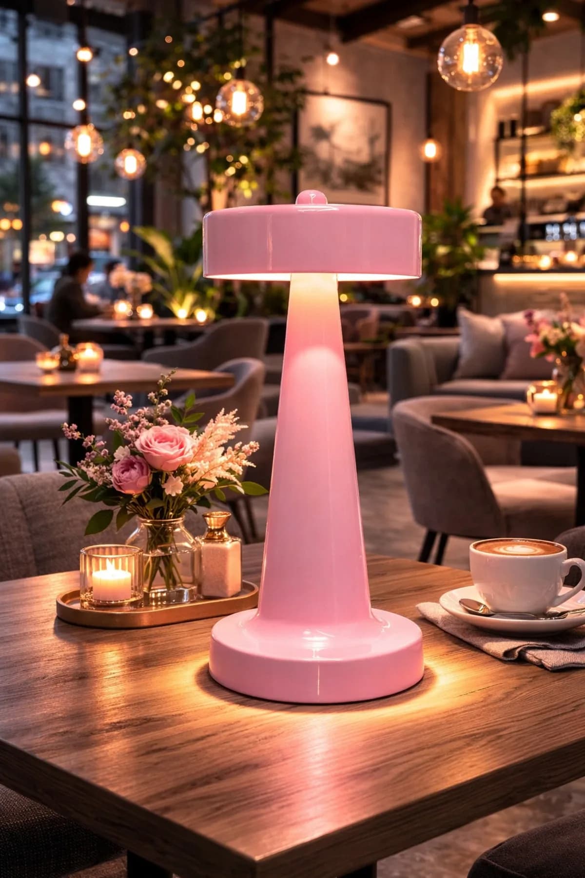 Dome Bordo Model Pilli Masa Lambası Cafe Salon Yatak Odası Proje Abajur