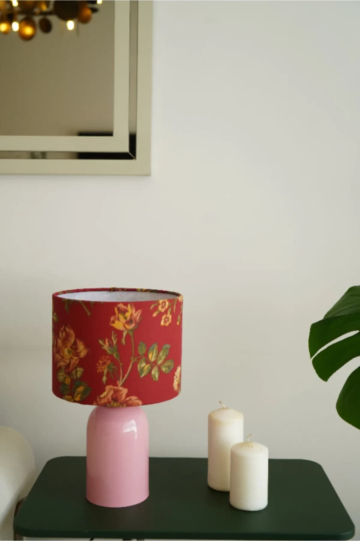 Pembe Ayaklı Deniz Börülcesi Baskı Kumaş Şapkalı Şık Yatak Odası Salon Abajur Özel Modern