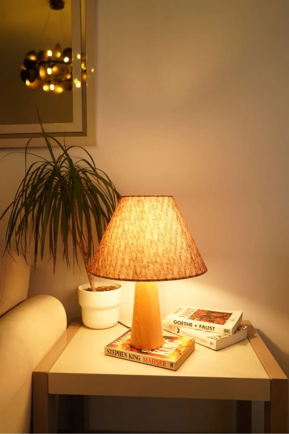 Ahşap Ayaklı Home Detaylı Silindir Masa Lambası Dekoratif Abajur Salon Yatak Odası