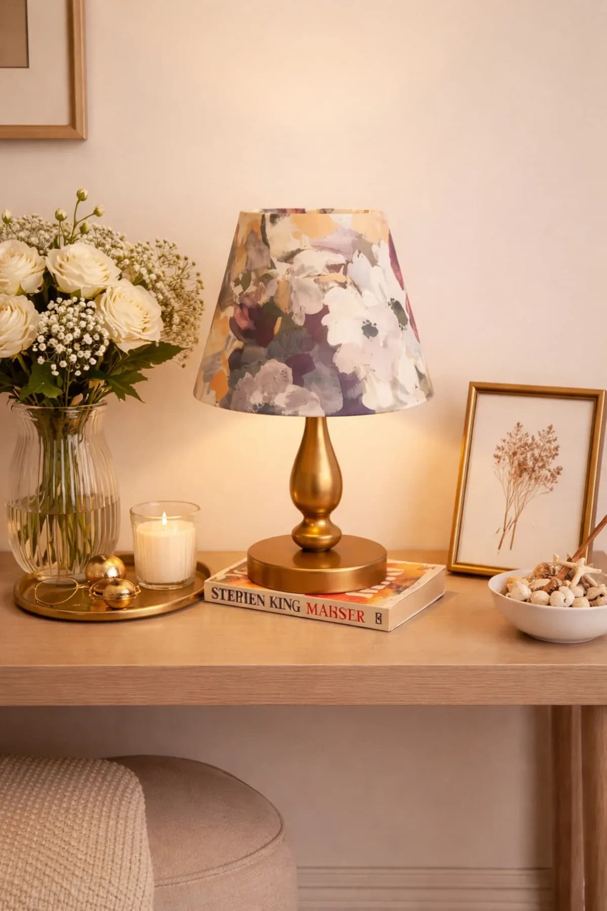 Eskitme Ayaklı Home Detaylı Masa Lambası Dekoratif Abajur Salon Yatak Odası