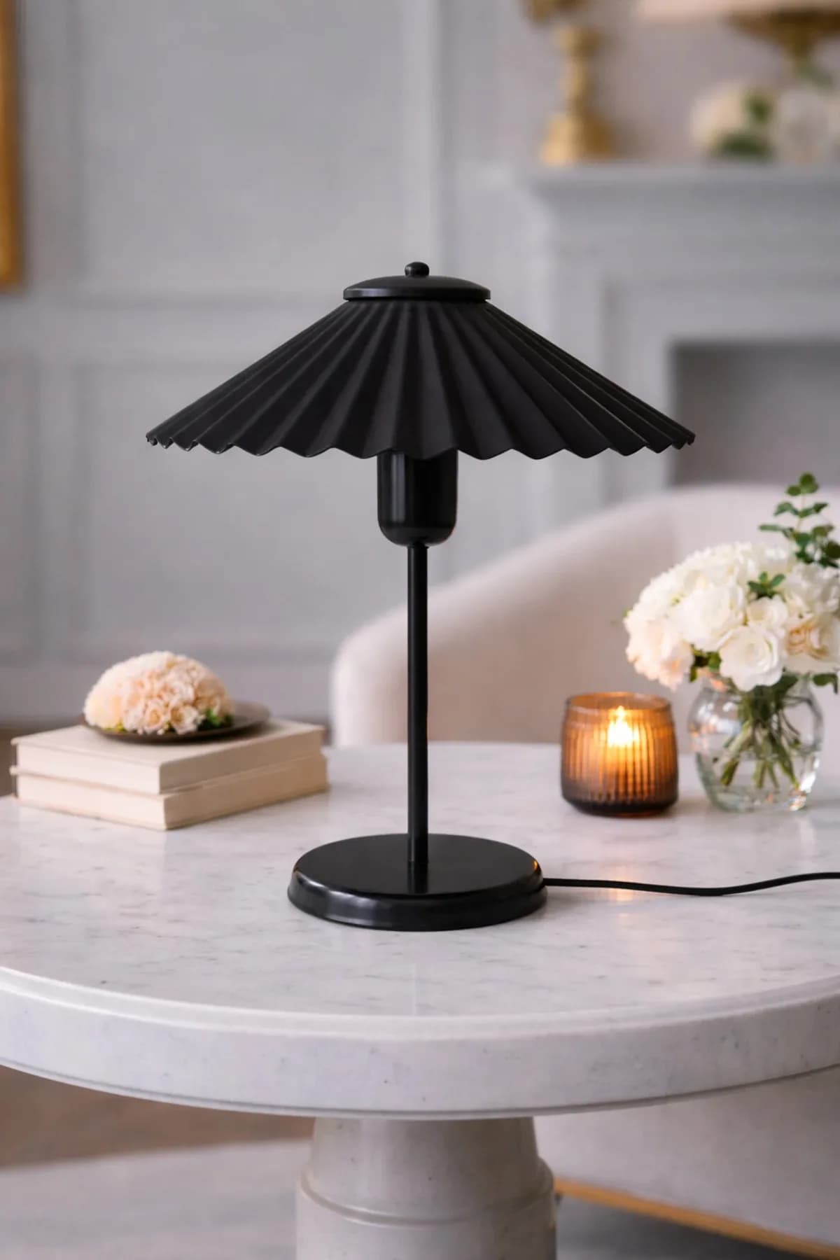 Plisse Model Metal Umbrella Şapkalı Yatak Odası Salon Cafe Masa Lambası Abajur Proje Masa Lambası