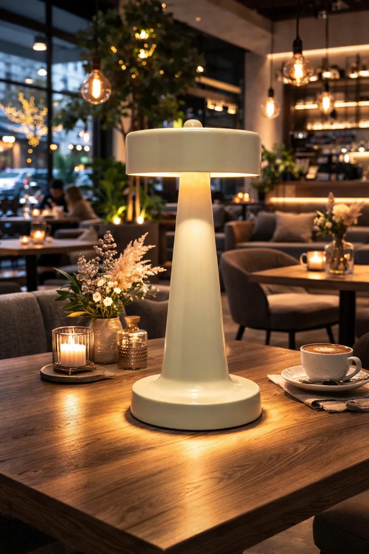 Dome Bordo Model Pilli Masa Lambası Cafe Salon Yatak Odası Proje Abajur