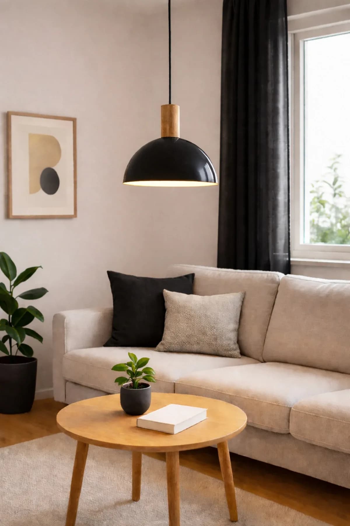 Küre Model Ahşap Detaylı 30 Cm Çaplı Mantar Avize Ofis Cafe Salon Avize