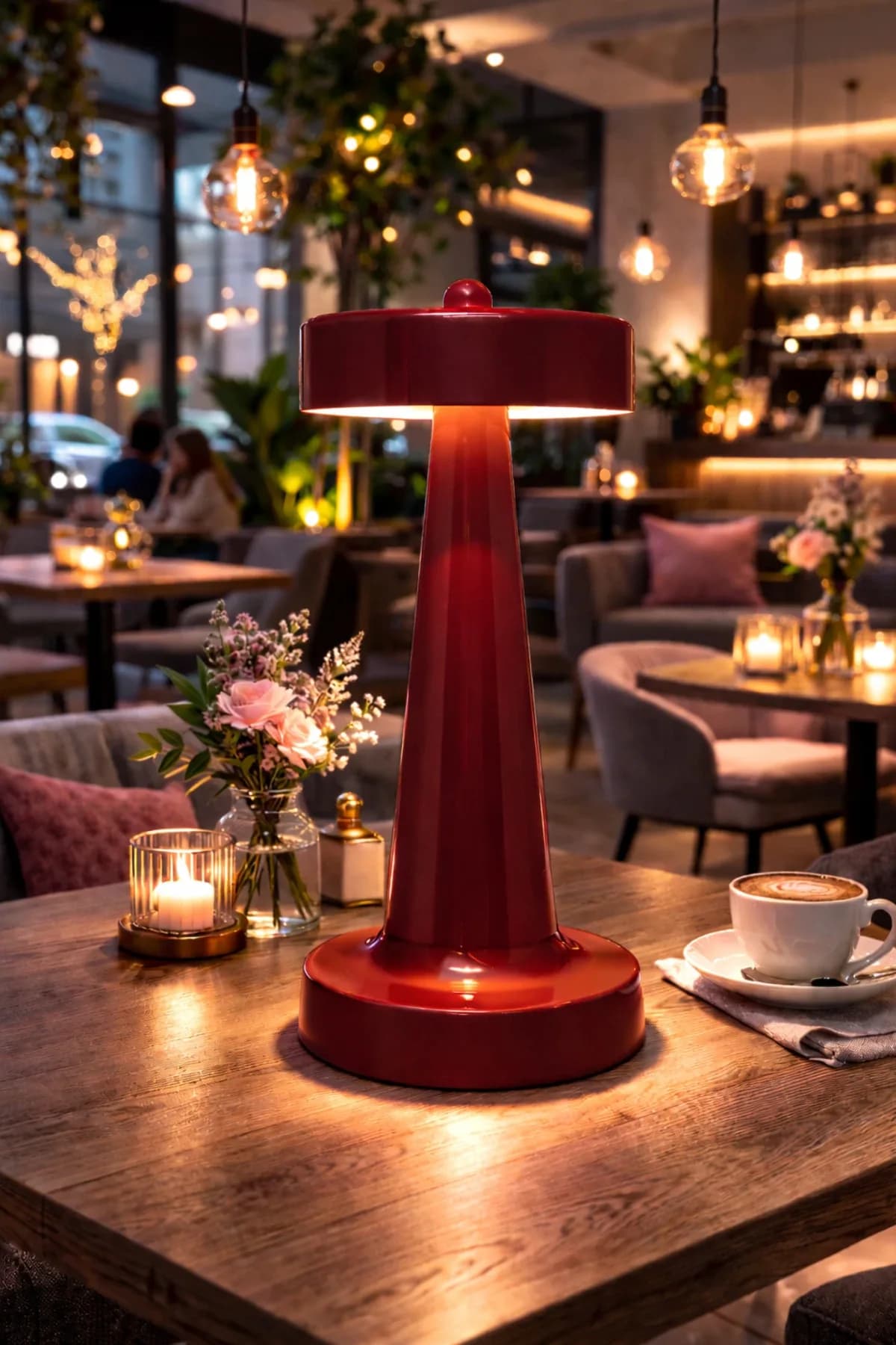 Dome Bordo Model Pilli Masa Lambası Cafe Salon Yatak Odası Proje Abajur