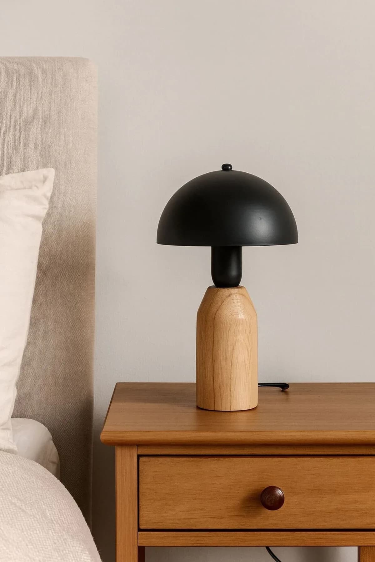 Mushroom Model Ahşap Ayaklı Eskitme Özel Koleksiyon Abajur Salon Yatak Odası Komidin Masa Lambası